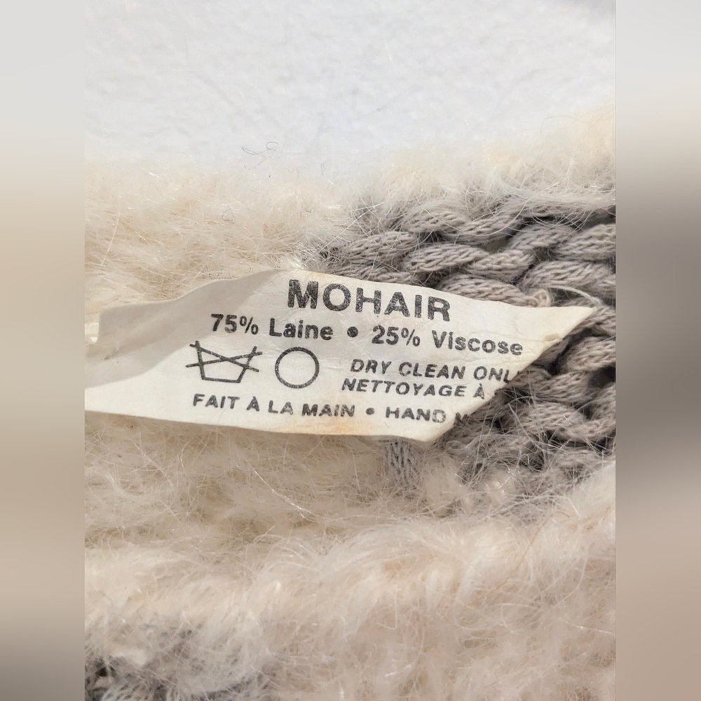 Large vintage mohair hand knit sweater mauve and ivory retro sweater womens - Picture 8 of 8